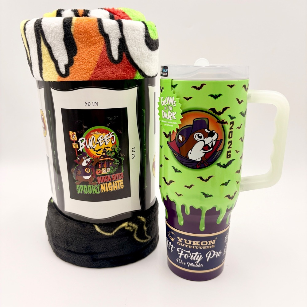 Buc-ees Spooky Nights Halloween 40oz Tumbler and 50x70 Plush Blanket Set 2024
